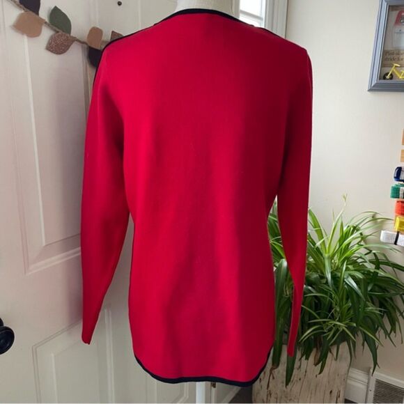 Alison Sheri Red & Black Contrast Detail Full Zip-Up Women's Cardigan (Size M) - Picture 4 of 12